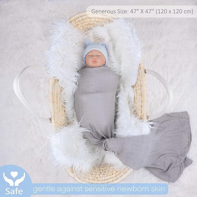 Meracorallo Muslin Swaddle Blanket Silky Soft Receiving Blanket Neutral Swaddle Wrap for Baby Boys and Girls, 47 x 47 inches, Set of 4 Solid Color