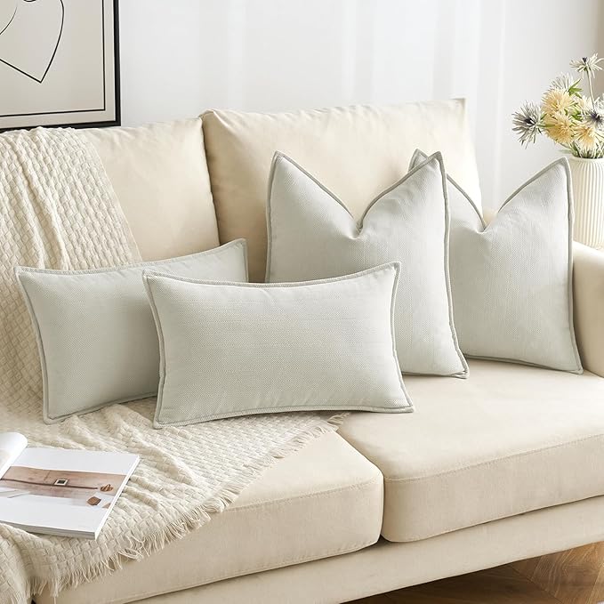 MIULEE Pack of 2 Cream Decorative Pillow Covers 18x18 Inch Soft Chenille Luxurious Couch Throw Pillows Farmhouse Cushion Covers with Elegant Design for Sofa Bedroom Living Room Spring Home Decor