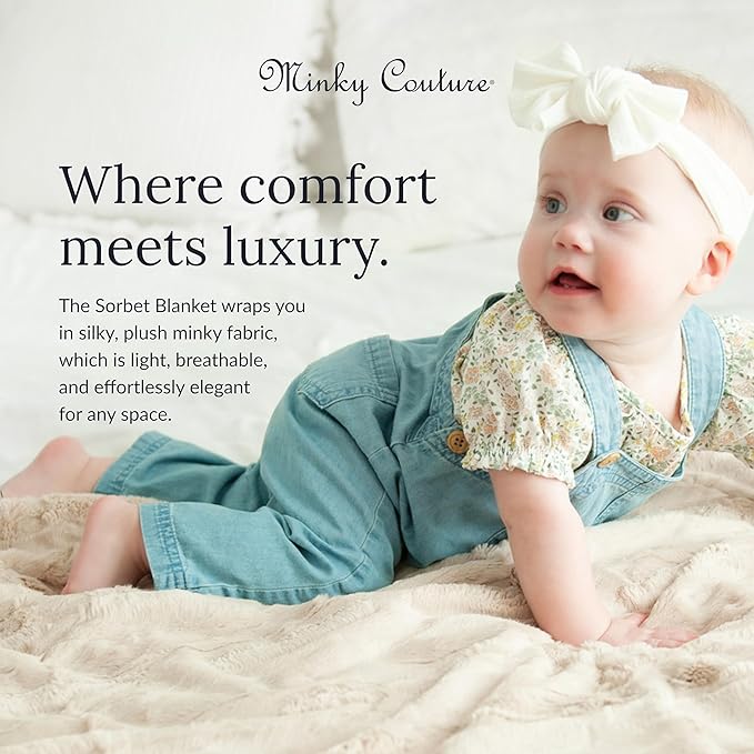 Minky Couture Sorbet Blanket - Ultra-Soft Throw for Silky Smooth Comfort - Premium Decorative Throw - Midweight, Breathable Fabric - Machine Washable Adult, Almond Croissant