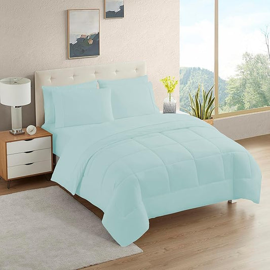 California King Comforter Set - Soft & Breathable 7-Piece Bedding Collection - 1 Comforter, 1 Fitted Sheet, 1 Flat, 4 Pillowcases - Deep Pocket - Premium Quality - Ideal for All Seasons, Aqua