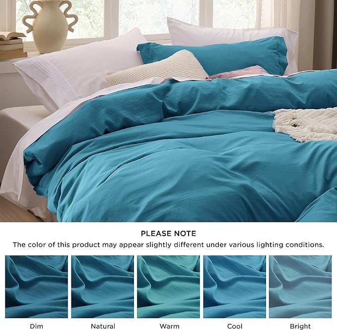 Bedsure Teal Duvet Cover King Size - 3 Pieces Prewashed Cotton-Like Polyester Extra Soft Bedding Set, Includes 1 Duvet Cover 104x90 Inches with Zipper Closure & 2 Pillow Shams, Comforter Not Included