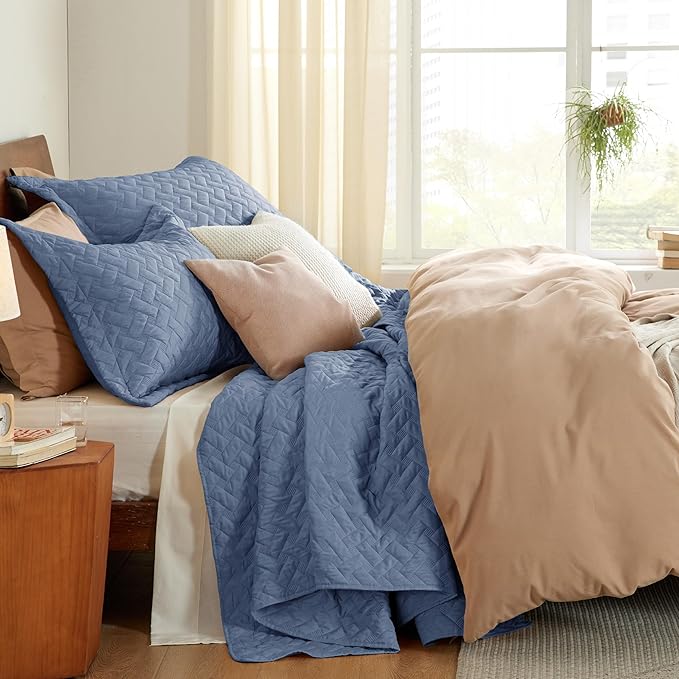 Bedsure Quilts Twin Size - Lightweight Bedspreads Twin Size with Basket Weave Pattern, Soft Quilt Bedding Set, Mineral Blue Comforter Set Coverlet for All Seasons with 1 Pillow Sham (68" x 86")