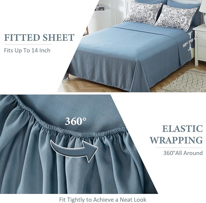 Drucon Blue Paisley Comforter Set King,7 Pieces Bed in a Bag Comforter Boho Paisley Pattern Bedding Set Soft Microfiber(1 Comforter,1 Flat Sheet, 1 Fitted Sheet,2 Pillowcases, 2 Pillow Shams)
