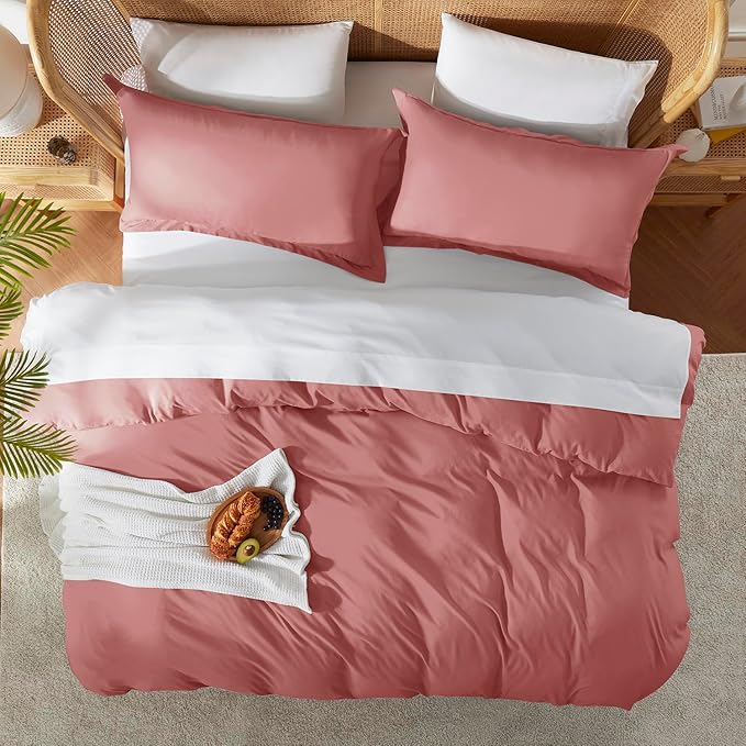 Nestl King Duvet Cover Set with Comforter Insert - Pink Clay 4 Piece 104x90 Duvet Cover & 2 Pillow Shams with White Quilted Down Alternative Comforter, Ultra Soft, All Season