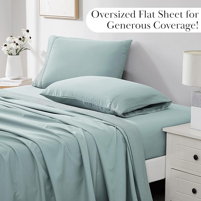 SouthShore Fine Living Vilano Pleats, 5-Piece Split-King Extra Deep Pocket Sheet Set, Sky Blue