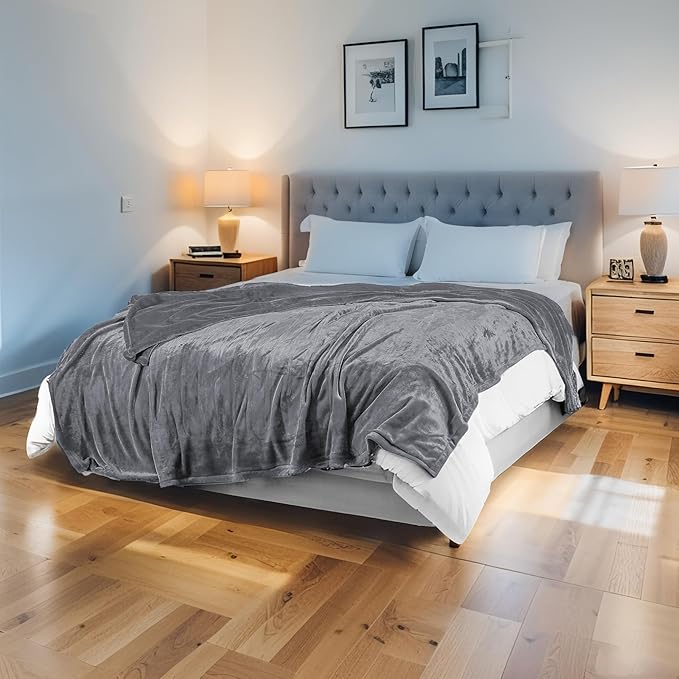 Electric Heated Blanket 84"x90" Queen Size Flannel Heated Blanket, Cozy & Warm for All Night, 5 Heat Settings & 10 Hours Auto Off, Machine Washable, Light Grey