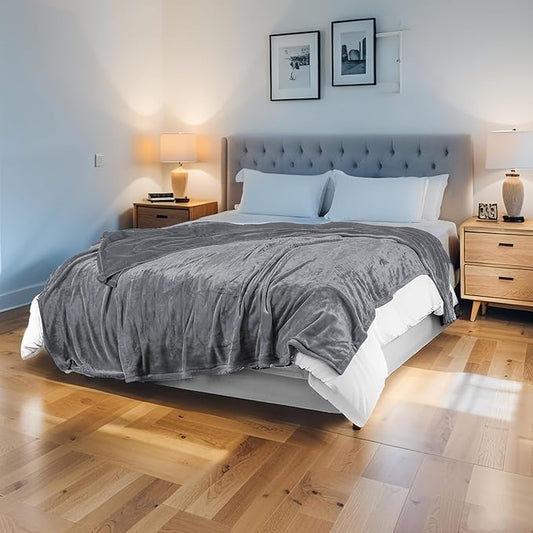 Electric Heated Blanket 84"x90" Queen Size Flannel Heated Blanket, Cozy & Warm for All Night, 5 Heat Settings & 10 Hours Auto Off, Machine Washable, Light Grey