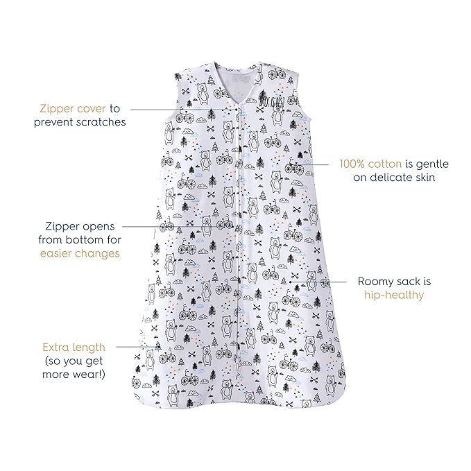 HALO SleepSack, 100% Cotton Wearable Blanket, Swaddle Transition Sleeping Bag, TOG 0.5, Huggy Bears, Medium, 6-12 Months
