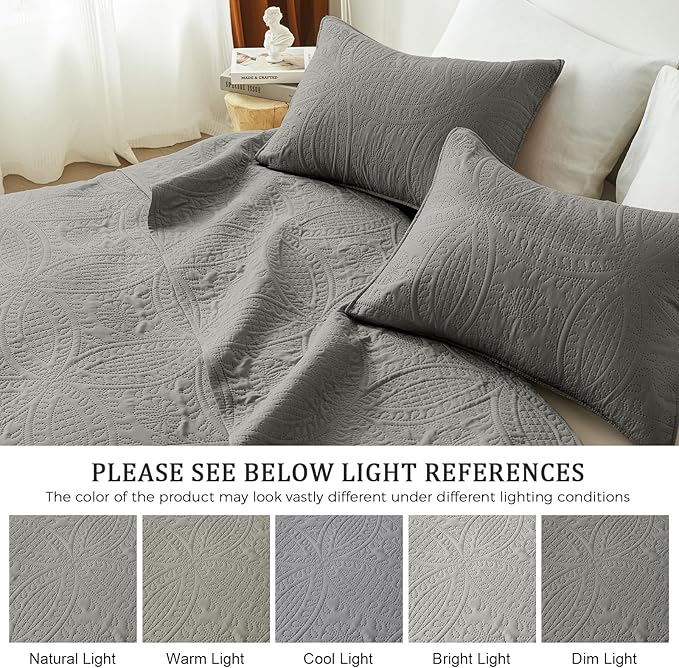 akkialla Dark Grey Full/Queen Quilt Set, Ultrasonic Lightweight Bedspread Coverlet for Modern Minimalist Bedroom, Soft Microfiber Coin Pattern Bedding, 3-Piece (1 Quilt, 2 Pillow Shams) | Breathable fabric