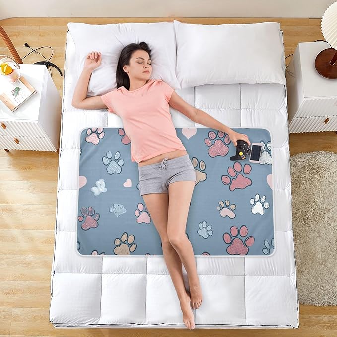 Waterproof Bed Pad Reusable Changing Pad Toddler Mattress Protector Large Pee Pad Baby Diaper Pad Soft Washable Liner Blue Footprints