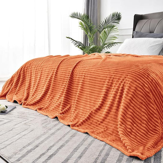 BEDELITE Fleece Blanket King Size – 3D Ribbed Jacquard Soft and Warm Decorative Blankets – Cozy, Fuzzy, Fluffy, Plush Lightweight Throw Blankets for Couch, Bed, Sofa(Orange, 108x90 inches)
