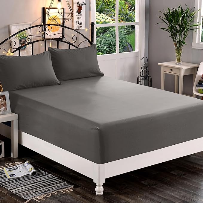 Elegant Comfort 1500 Premium Quality Fitted Sheet Ultra Soft 18-24 Inch Extra Deep Pocket - Single Fitted Sheet for High Mattress - Wrinkle Free with Smart Storage Pockets, Twin/Twin XL, Gray