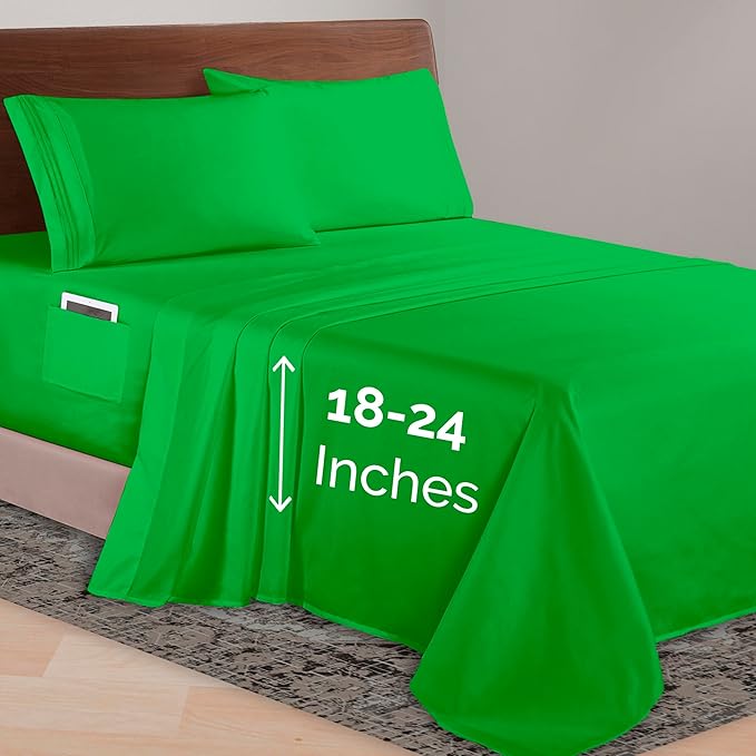 Elegant Comfort Luxurious 1500 Premium Hotel Quality Microfiber 4-Piece Sheet Set, 18-24 Inches Deep - Extra Deep Pocket Sheets - Ultra Soft 4PC Deep Pocket Sheets, California King, Emerald Green