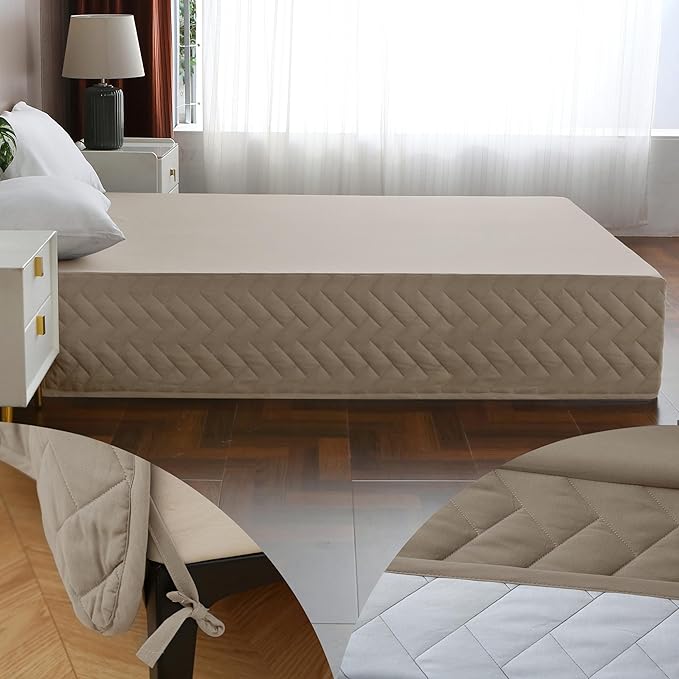 King Bed Skirt-Box Spring Cover with 14 Inch Tailored Drop,Wrinkle and Fade Resistant Hotel Wrap Around Bed Skirts,Bed Frame Cover (Checkered Light Khaki, King)