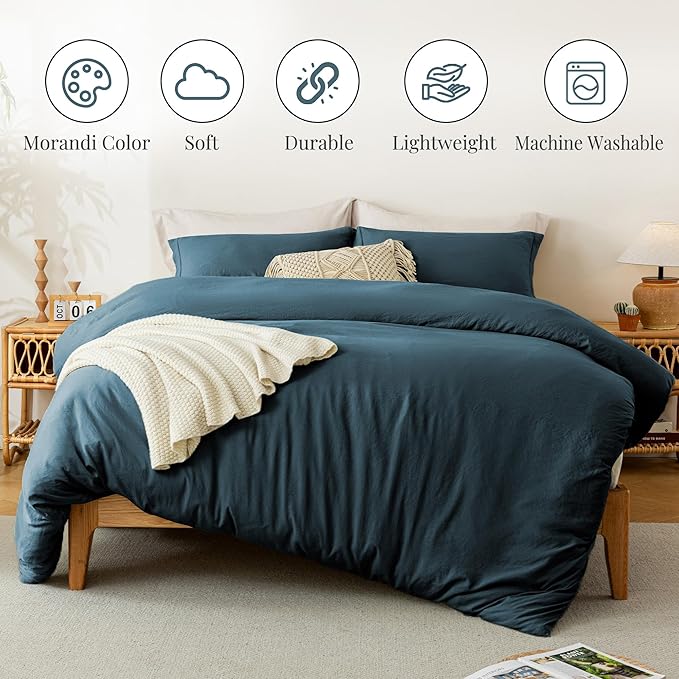 MILDLY Super Soft Duvet Cover 2pcs - 100% Washed Microfiber Peacock Blue Comforter Cover Set with Zipper Closure & Corner Ties (No Comforter)