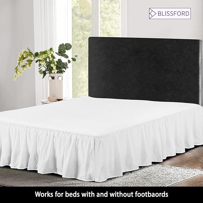 BLISSFORD White Bed Skirt Twin Size 14 inch Drop - with Split Corners - Cotton Blend Ruffle Bed Skirt, Dust Ruffle with Platform, White Bedskirt, Machine Washable
