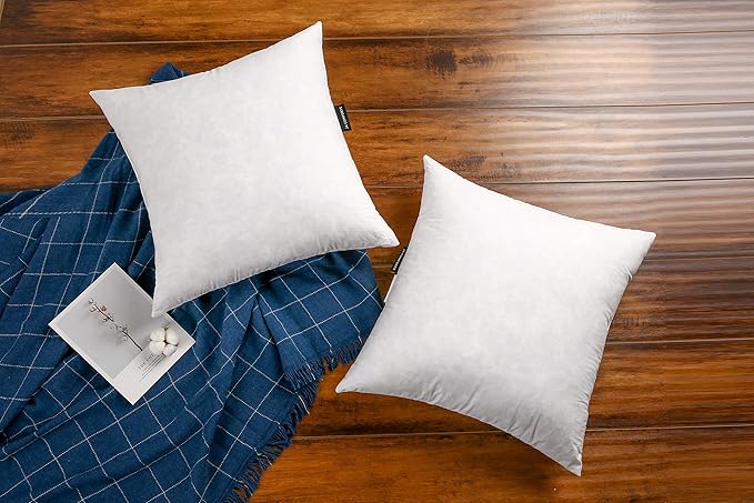JA COMFORTS 22×22 Premium Goose Down Feather Throw Pillow Inserts(Set of 2)-5% Down Filling,High Filling Weight,250 TC Cotton Cover, Square, White