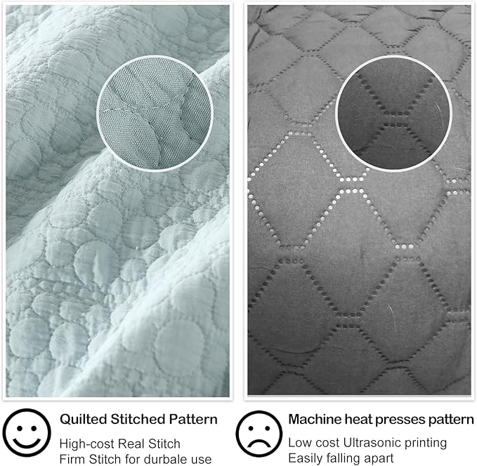 HORIMOTE HOME Quilt Set King Size Aqua Blue, Classic Geometric Spots Stitched Pattern, Pre-Washed Microfiber Chic Rustic Look, Ultra Soft Lightweight Quilted Bedspread for All Season, 3 Pieces