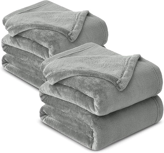 MOONLIGHT20015 Fleece Blankets Queen Size 90 x 90 Inches- 2 Pack - Super Soft Fluffy Light Grey Throw Blanket for Sofa and Bed - Warm and Cozy Lightweight 400 GSM Microfiber Bed Throws Blankets