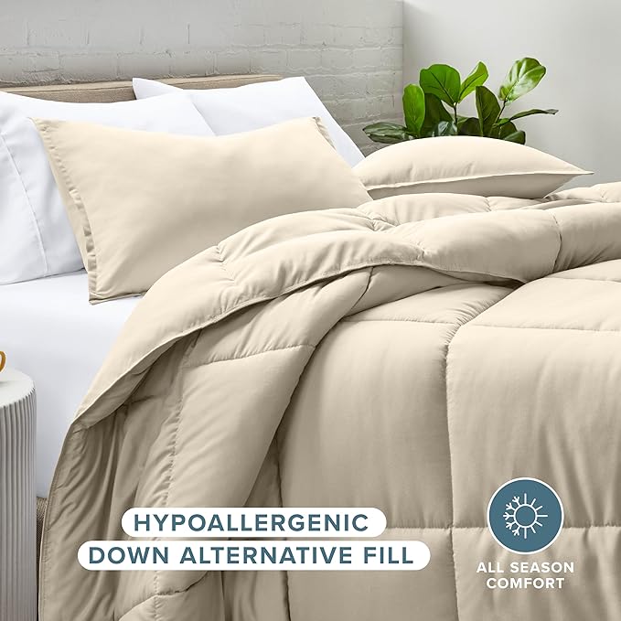 Bare Home Comforter Set - Full Size - Ultra-Soft - Goose Down Alternative - Premium 1800 Series - All Season Warmth (Full, Sand)