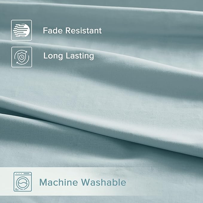Comfort Spaces 100% Cotton Sheets Queen, Breathable, Soft Cotton Sheets, Naturally Cool Cotton Bed Sheets with 14" Elastic Pocket Fits up to 16" Mattress, All Season Sheet Set, Light Blue 4 Piece