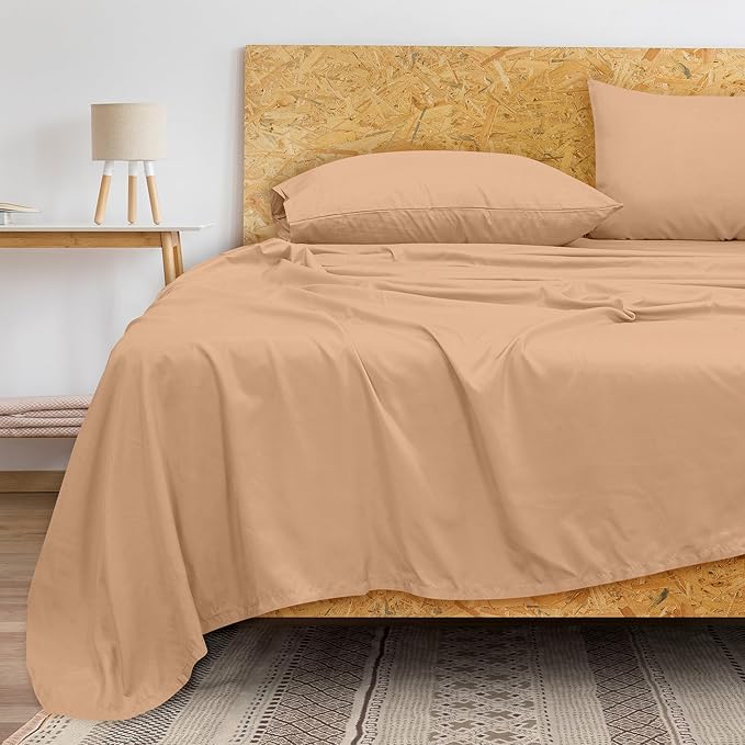 Royale Linens 300 Thread Count 100% Long Staple Combed Cotton Flat Sheet - Super Soft - Top Sheets - Full Flat Sheet Sold Separately - Breathable, Cool & Crisp Percale Sheets Only (Full, Sand)