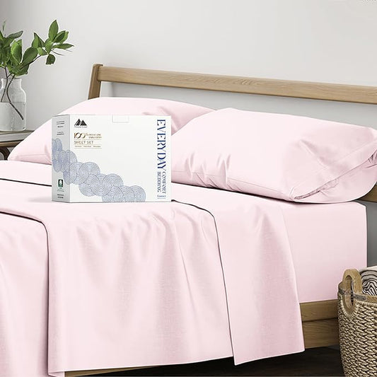 Mayfair Linen 100% Organic Cotton Sheets Full Size - 4 PC Organic Cotton Full Size Percale Weave Sheet Set, Soft, Cooling, Crisp & Breathable, 16" Deep Pocket Hotel Quality Bedding Set - Blush