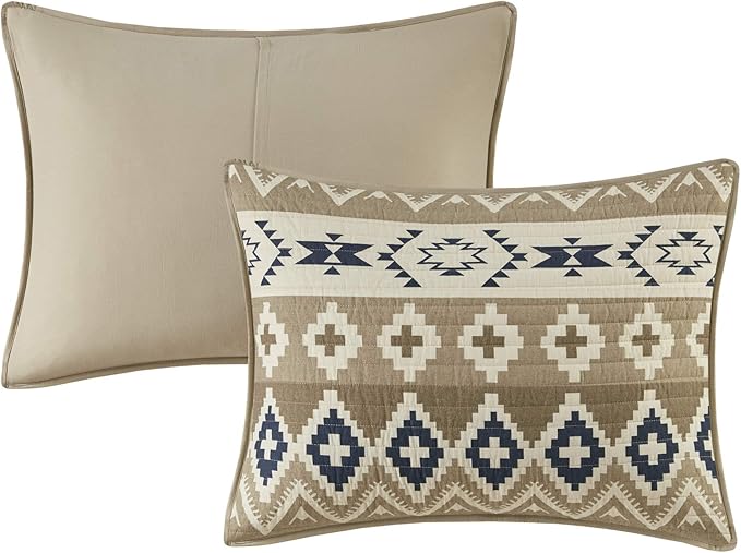 Woolrich Reversible Quilt Cabin Lifestyle Design - All Season, Breathable Coverlet Bedspread Bedding Set, Matching Shams, Oversized Full/Queen, Montana Tribal Tan 3 Piece