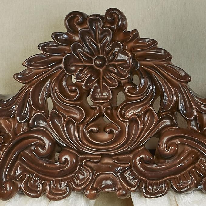 Cheyanne Traditional Wall Teester | Warm Natural Cherry Finish | Royal Resin Bed Crown Creates a Lavish Canopy with your Window Curtain Panels or Sheer Drapery | Classic Scrollwork and Medallions