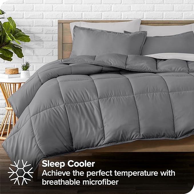 Bare Home Bed-in-A-Bag 7 Piece Comforter & Sheet Set - California King - Goose Down Alternative - Ultra-Soft 1800 Premium Bed Set (Cal King, Grey/Light Grey)
