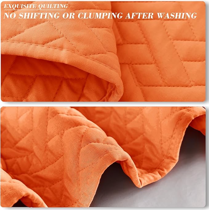 Exclusivo Mezcla King Size Quilt Bedspreads with Basket Weave Pattern, Soft Lightweight Summer Quilts Bedding Set Coverlets Bed Cover for All Seasons, Orange