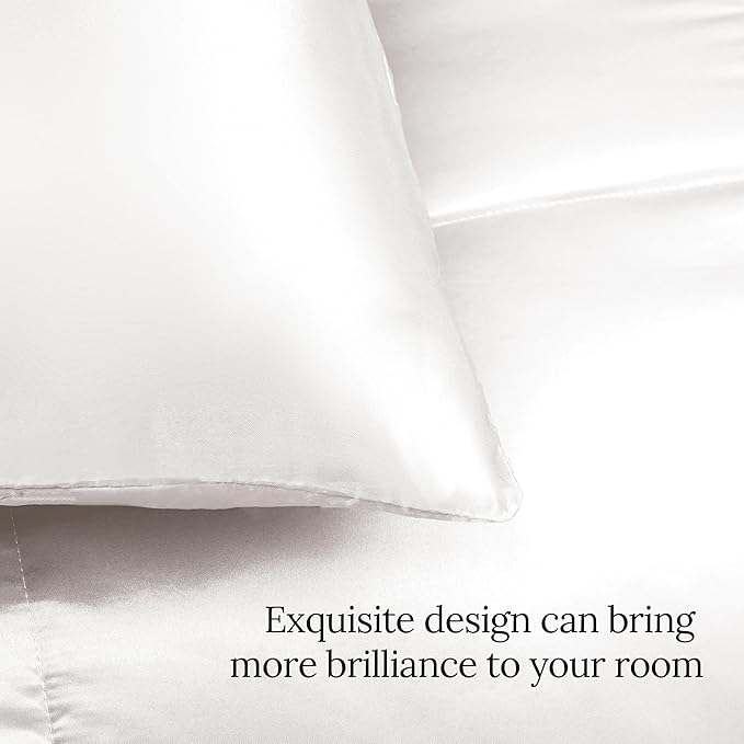 Whale Flotilla 3-Piece Reversible Silky Soft Queen Comforter Bedding Set, Luxurious Satin Comforters Full Size with 2 Satin Pillowcases, Lightweight Duvet for All Seasons, White