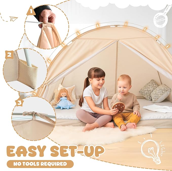 LEEDOR® Bed Tent Dream Tents Bed Canopy Shelter Cabin Indoor Privacy Warm Breathable Pop Up Twin/Full/Queen for Kids and Adult Patent Pending(Mattress Not Included)