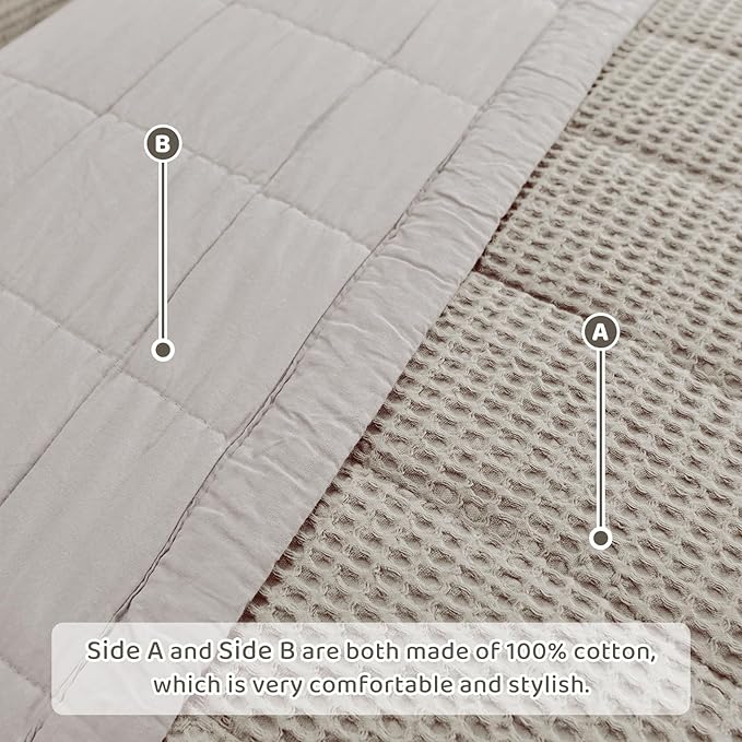 Sanracie Oversized King Bedspread(120"x120"), Cotton Waffle Weave Quilt Set 3Pcs Soft Lightweight Farmhouse Oversized King Quilt Bedding Set,Luxury Bedding Coverlet for All Seasons