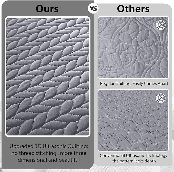 IR Imperial Rooms Queen Quilt Bedding Set Size (90" x 96") + 2 Pillow Shams (20" x 26"+ 2") - 3 Pcs All Season Lightweight Reversible Microfiber Coverlet Embossed Quilt Bedspread (Silver)