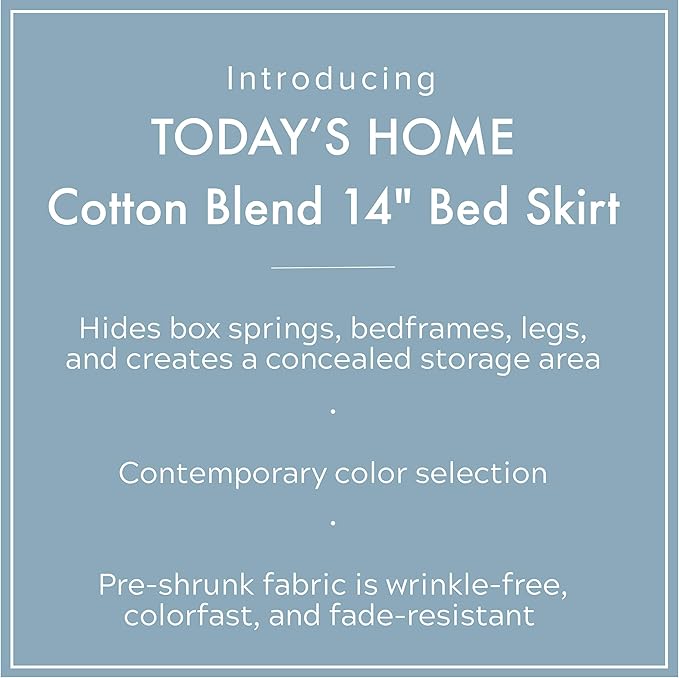 Today's Home Classic Tailored Bed Skirt Dust Ruffle, Cotton Blend Design, 14" Drop Length, Queen, Black