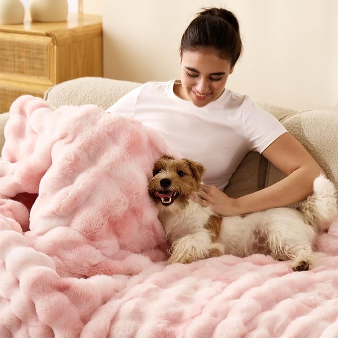 Bedsure GentleSoft Fluffy Fuzzy Tie-dye Pink Blanket for Valentines, Soft Cozy Fleece Faux Fur Throw Blanket for Couch, Cute Pink Decorations for Teen Girl, Thick Warm Plush Room Decor Gifts for Her