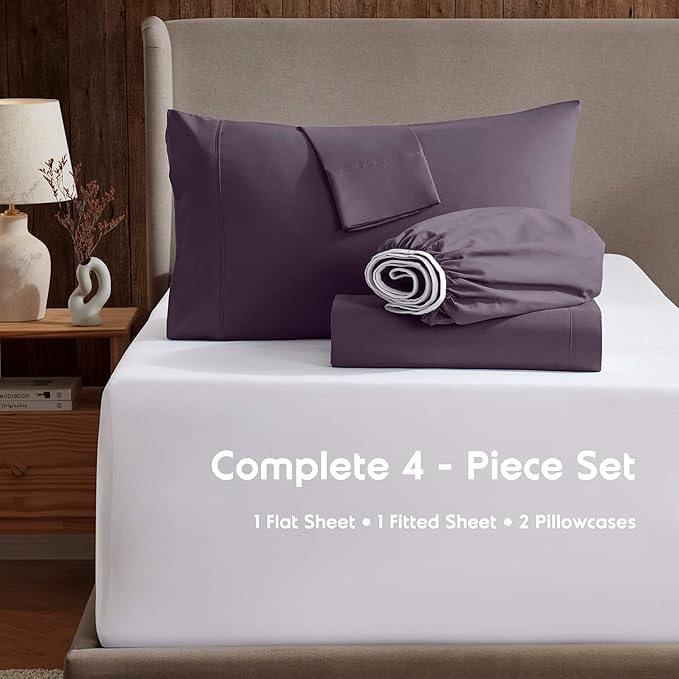 Nestl King Sheet Set - Luxury 1800 Ultra-Soft Microfiber King Bed Sheets - Double Brushed - Deep Pockets - Easy Fit - 4 Piece Set - Bedding Sheets & Pillowcases (King, Purple)