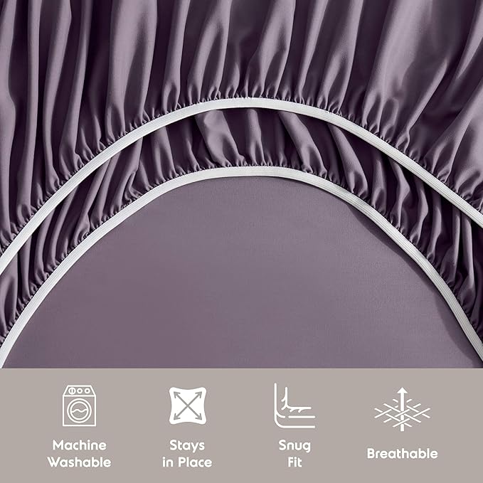 Nestl Short Queen Sheet Set - 1800 Ultra-Soft Microfiber - Double Brushed - Deep Pockets - Easy Fit - 4 Piece Set - Bed Sheets (Short Queen, Purple)