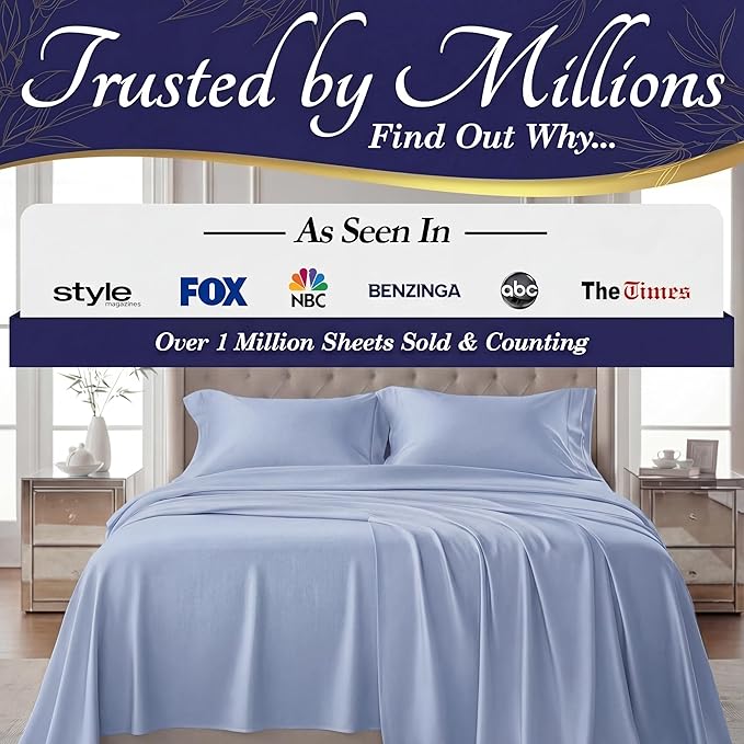 DECOLURE 100% Viscose Derived from Bamboo Sheets King Size - Luxury 4 Pc Naturally Cooling Sheets, Ultra Soft Bed Set - Deep 17" Pockets, Durable Double Stitching, Oeko Tex Standard (Light Blue)