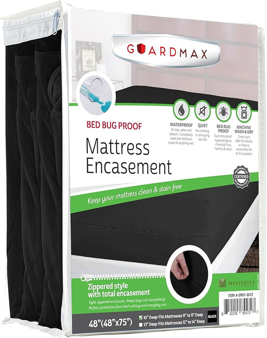 Guardmax Jersey Knitted RV Size Zippered Mattress Encasement - Waterproof & Bed Bug Proof Mattress Protector - Comfortable, Soft, and Noiseless Zippered Bedding - Dust Mite Proof (48 x 75 x 10)
