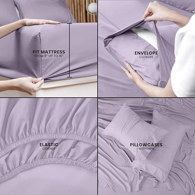 Utopia Bedding King Sheet Set – 4 Piece Bed Sheets for King Size Bed, Soft and Breathable Microfiber, Includes 1 Fitted Sheet, 1 Flat Sheet and 2 Pillowcases (Lavender)