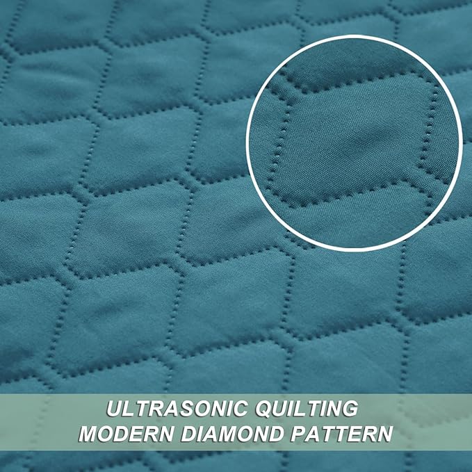 Exclusivo Mezcla Reversible Twin Quilt Bedding Set with Pillow Sham, Lightweight Quilts Twin Size, Soft Bedspreads Bed Coverlets for All Seasons - (Dusty Teal, 68"x88")