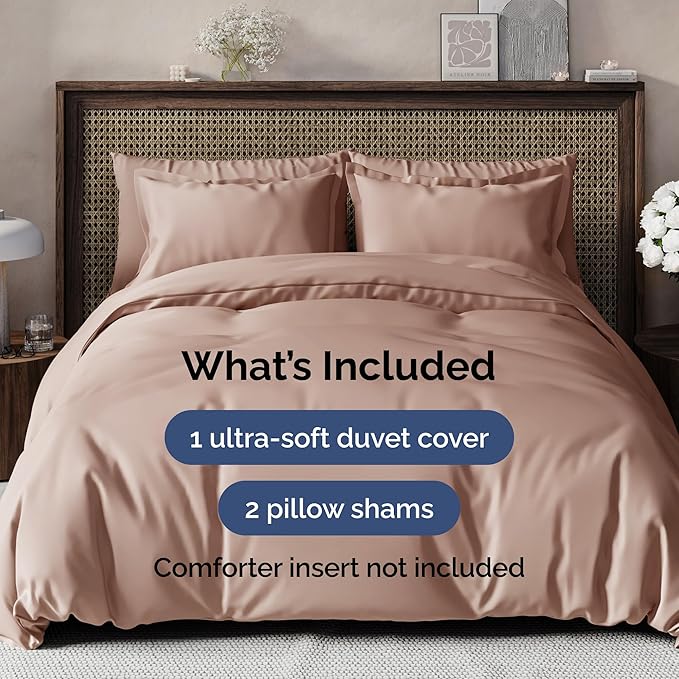 Duvet Cover King Size - Extra Soft King Size Duvet Cover - Lightweight, Breathable & Cozy - Easy Care & Fade Free with Zipper Closures & Ties - 104" x 90" Inches - (Mauve) Comforter Not Included
