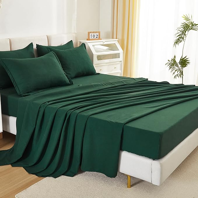 Litanika California King Comforter Set Dark Emerald Green - 7 Pieces Bed in a Bag Cal King Bedding Comforter Sets, Plain Lightweight Bed Set with Comforter, Sheets, Pillowcases & Shams