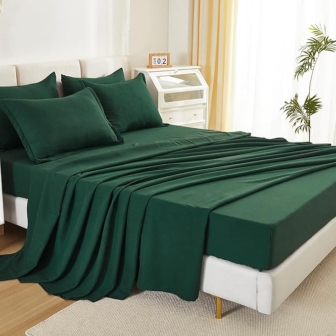 Litanika Super King Plus Comforter Sets Emerald Green - 7 Pieces Bed in a Bag Oversized King Bedding Comforter Sets, Solid Lightweight Bed Set with Comforter, Sheets, Pillowcases & Shams