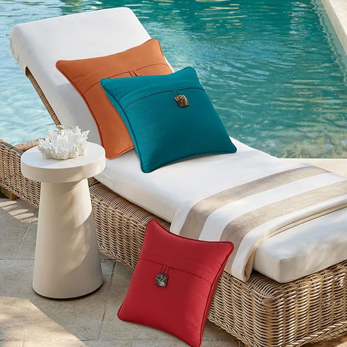 Outdoor Sunbrella Decorative Pillows with Coconut Button Pack of 4, 18" x 18" Outdoor Pillow Set for Couch Bed Throw Patio Sofa, Spectrum Peacock