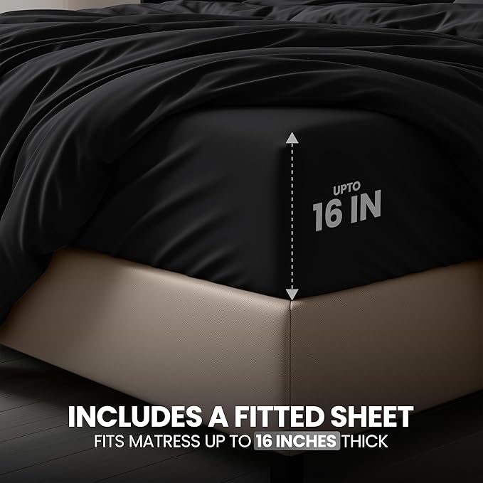 Utopia Bedding Duvet Cover King with Fitted Sheet (78x80) - 2 Pillow Case King - All Season Luxury Bed in a Bag with Zippered Duvet Cover - No Comforter (Black)