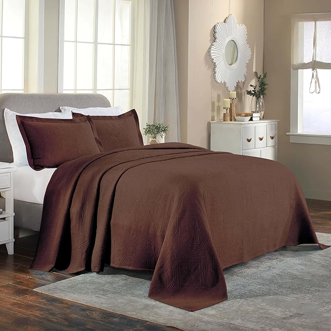 Superior 2 Piece Celtic Circles Cotton Bedspread Set, Decorative Bed Spread, Home Bed Decor, 1 Pillow Sham, Medium Weight Blanket, Matelasse Coverlet Bedding, Wedding Ring Design, Queen, Cappuccino