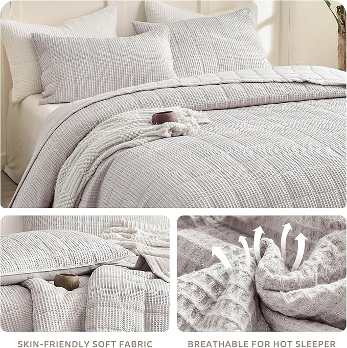 Sanracie Oversized King Quilt (120"x120"), Cotton Oatmeal Colored Waffle Quilt Bedding Set Extra Wide Large Luxury Aesthetic Bedspreads Soft Breathable Bedding Coverlet Sets 3 PCS
